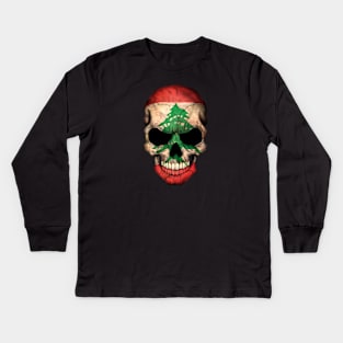 Lebanese Flag Skull Kids Long Sleeve T-Shirt